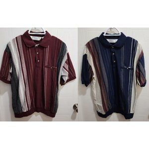 2x Classics by Palmland‎ Striped Short Sleeve Polo Golf Shirts Size Large